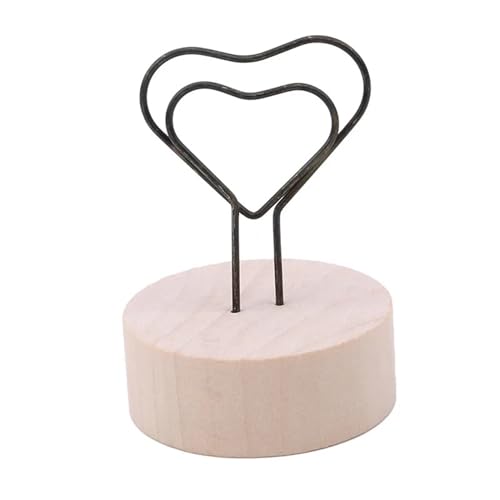 SHENJMAI Tischnummern-Kartenhalter 4CM Kreative Runde Holz Eisen Foto Clip Memo Name Karte Anhänger Innenausstattung Bilderrahmen DIY Familie Foto Dekoration(Heart) von SHENJMAI