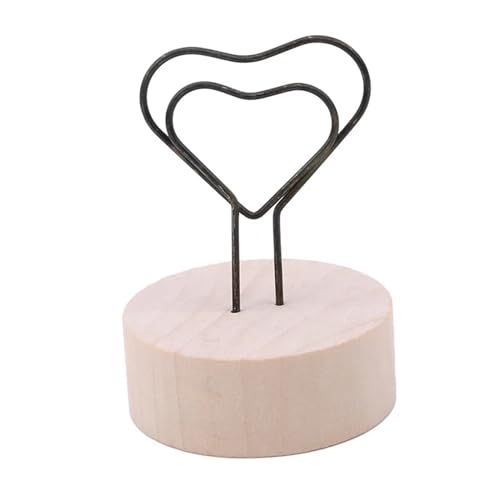 SHENJMAI Tischnummern-Kartenhalter 4CM Kreative Runde Holz Eisen Foto Clip Memo Name Karte Anhänger Innenausstattung Bilderrahmen DIY Familie Foto Dekoration(Heart) von SHENJMAI