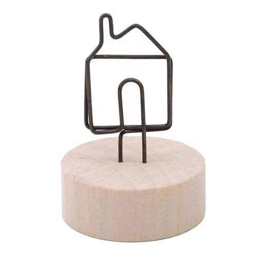 SHENJMAI Tischnummern-Kartenhalter 4CM Kreative Runde Holz Eisen Foto Clip Memo Name Karte Anhänger Innenausstattung Bilderrahmen DIY Familie Foto Dekoration(House) von SHENJMAI