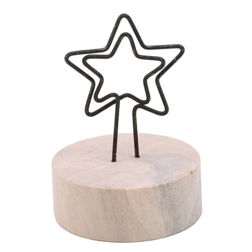 SHENJMAI Tischnummern-Kartenhalter 4CM Kreative Runde Holz Eisen Foto Clip Memo Name Karte Anhänger Innenausstattung Bilderrahmen DIY Familie Foto Dekoration(Pentagram) von SHENJMAI