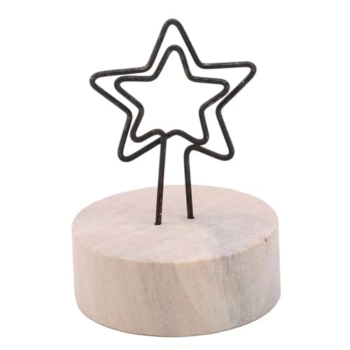 SHENJMAI Tischnummern-Kartenhalter 4CM Kreative Runde Holz Eisen Foto Clip Memo Name Karte Anhänger Innenausstattung Bilderrahmen DIY Familie Foto Dekoration(Pentagram) von SHENJMAI