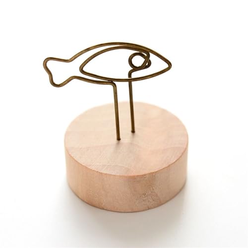SHENJMAI Tischnummern-Kartenhalter Niedliche Design-Klammern Stehen rund aus Holz, Tischkarten- und Papierklemmen, Tischdekoration, Tischnummern, Halter, Fotos(Fish) von SHENJMAI