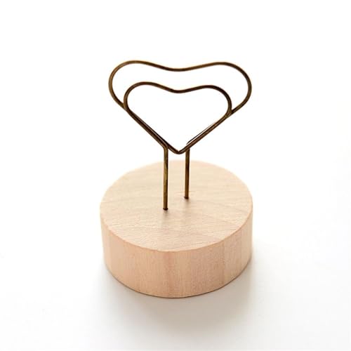 SHENJMAI Tischnummern-Kartenhalter Niedliche Design-Klammern Stehen rund aus Holz, Tischkarten- und Papierklemmen, Tischdekoration, Tischnummern, Halter, Fotos(Heart) von SHENJMAI