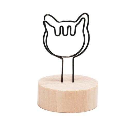 SHENJMAI Tischnummern-Kartenhalter Runder Holz-Fotoclip, Memo-Namenskarten-Anhänger-Halter, Nachrichten-Unterstützer, Bilderrahmen, Tischnummer, Hochzeitsfoto-Halter(Cat Round) von SHENJMAI
