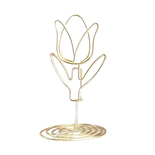 SHENJMAI Tischnummern-Kartenhalter Verschiedene Formen Tischkartenhalter Metallic Tischnummernständer Papierklemme Romantische Fotoklammer Desktop-Dekoration Notizhalter(Gold-Tulip) von SHENJMAI