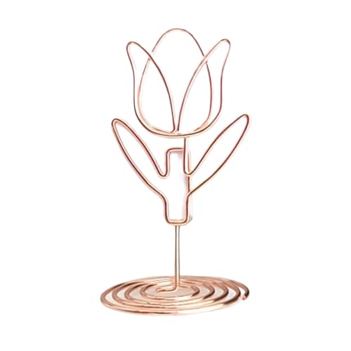 SHENJMAI Tischnummern-Kartenhalter Verschiedene Formen Tischkartenhalter Metallic Tischnummernständer Papierklemme Romantische Fotoklammer Desktop-Dekoration Notizhalter(Rose Gold-Tulip) von SHENJMAI