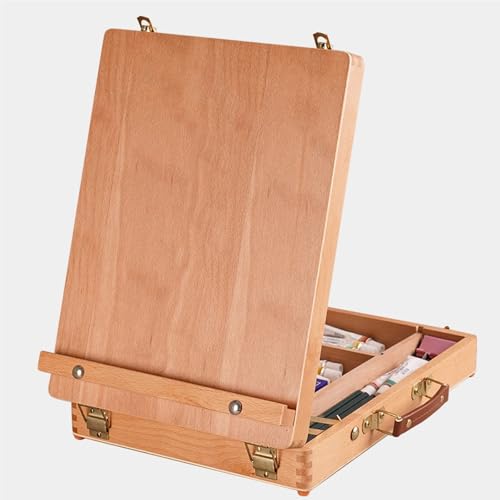 Staffelei zum Malen Tischstaffelei aus Holz mit Aufbewahrungskoffer, tragbare Malstaffelei, Kunststaffelei(Color 3) von SHENJMAI