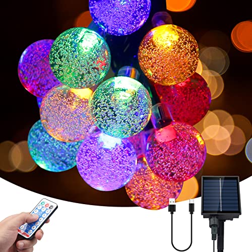 SHENKEY Solar Lichterkette, 60 LED Kugel-Lichterkette mit Fernbedienung, Solar-/USB-betrieben, wasserdicht für Garten, Innen- und Außendekorationen (Mehrfarbig) von SHENKEY