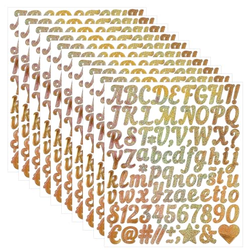 SHENLIU 10 Blätter Buchstaben Zahlen Aufkleber, Goldene Buchstaben Aufkleber 1in Glänzende Sticker Klebebuchstaben Wetterfeste Vinyl Sticker Für Hochzeit Tür Briefkasten Geburtstag von SHENLIU