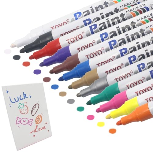 SHENSAIGO 12 Stück Permanent Marker Set, 12 Farben Marker Stifte mit Kleine Reißbrett, Paint Marker Wasserfeste Stifte, Schnell Trocknend Lackstift für Stein Karton Kunststoff Holz Metall SHENSAIGO 12 Stück Permanent Marker Set, 12 Farben Marker Stifte mit Kleine Reißbrett, Paint Marker Wasserfeste Stifte, Schnell Trocknend Lackstift für Stein Karton Kunststoff Holz Metall von SHENSAIGO