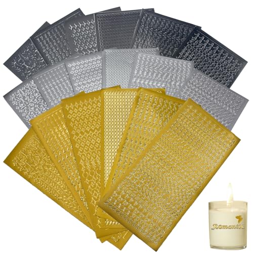 SHENSAIGO 18 Blätter Klebebuchstaben Wachsbuchstaben für kerzen, Sticker Buchstaben Kerzenaufkleber Set, Sticker zum Aufkleben und Verzieren für Scrapbook Taufe Kommunion Hochzeit Geschenk Umschlag von SHENSAIGO