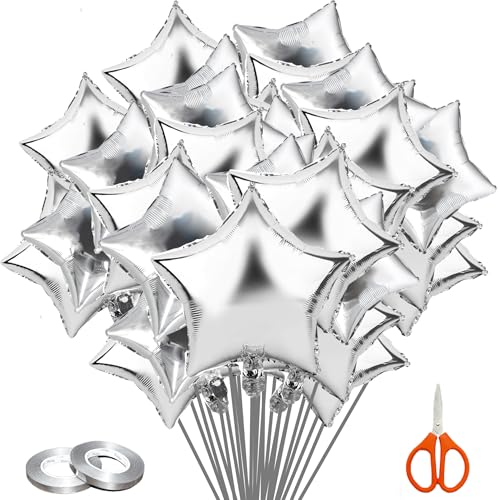 SHENSAIGO 30 Stück Stern Folienballons Silber, 18 Zoll Sternluftballons Heliumballon, Silberne Stern Geburtstagsballons, Silvester Deko Star Luftballons für Silvester Party Hochzeitsdeko Valentinstag SHENSAIGO 30 Stück Stern Folienballons Silber, 18 Zoll Sternluftballons Heliumballon, Silberne Stern Geburtstagsballons, Silvester Deko Star Luftballons für Silvester Party Hochzeitsdeko Valentinstag von SHENSAIGO