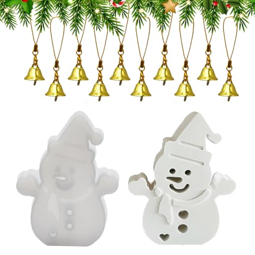 SHENSAIGO Silikonformen Gießformen für Weihnachten, Schneemann Epoxidharz Silikonform mit 10 Glöckchen, Silikon Kerzenformen für DIY Handwerk Seife Aromasteinen von SHENSAIGO