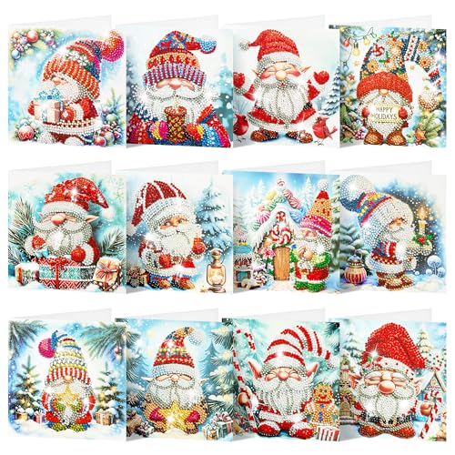 SHEPIN 12 Stück Diamond Painting Weihnachtskarten, 5D Diamant Painting Weihnachten Karten mit Umschlag, Handgemachtes Diamant Malerei Grußkarten Weihnachten Geschenk für Freunde und Familie von SHEPIN