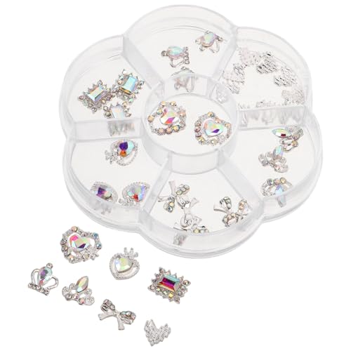 SHERCHPRY 1 Schachtel Nagelschmuck aus Legierung mit Herz Krone Schleife Nail Art Charms für Valentinstag Festliche Maniküre Tragbare Funkelnde Nagelverzierungen für Damen von SHERCHPRY