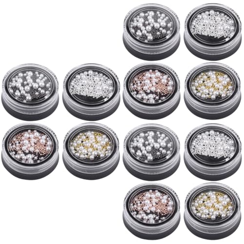 SHERCHPRY 12 Boxen Teiliges Nagelkunst Perlen Imitationsperlen und Stahlperlen für Nail Art Dekorationen Geeignet für Frauen und Mädchen für Diy Maniküre und Kreative Designs von SHERCHPRY