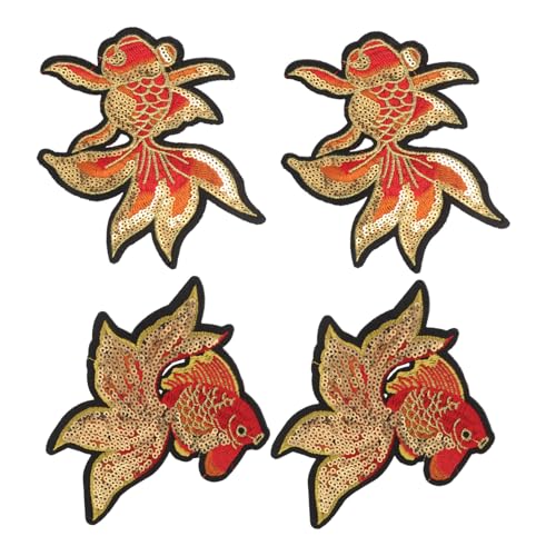 SHERCHPRY 2 Paare Koi Fisch Bestickte Bügelflicken Chinesischer Stil Glücksbringer für Kleidung DIY Applikation Sequin Patches für Taschen Hosen und Rucksäcke Einfach Anzubringen von SHERCHPRY