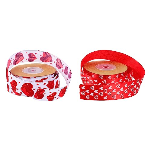 SHERCHPRY 2 Rollen Herz Muster Geschenkband Hochwertige Satinbänder für Valentinstag Hochzeiten und Romantisch und Langlebig zum Verpacken von Geschenken und Blumensträußen von SHERCHPRY