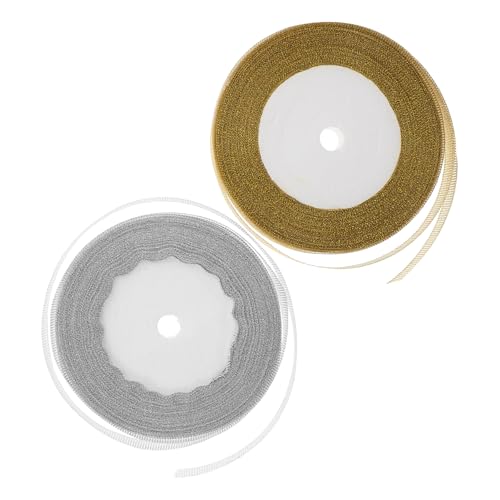 SHERCHPRY 2 Rollen Weihnachtsbaum-Bogenband metallisches Stoffband metallische Stoffbänder Schleifenmacher floraler Glitzer goldenes Weihnachtsband Metallband Polyester von SHERCHPRY
