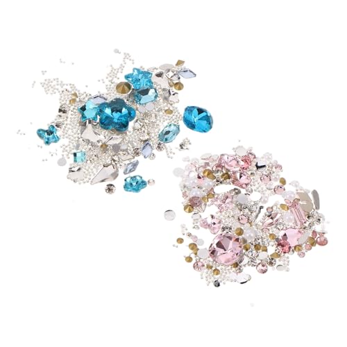 SHERCHPRY 2 Sätze Nail Art Strasssteine Flatback Resin Rhinestones Glänzend Nail Charms in Rosa und Blau mit Schmetterlings- Herz Rechteck-designs für DIY Maniküre Dekorationen von SHERCHPRY