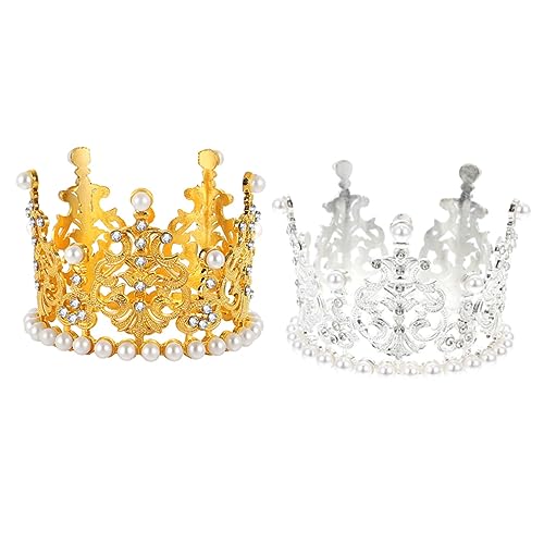 SHERCHPRY 2 Stück Krone Kuchen Dekoration Tiara Perlenschmuck für Geburtstagsfeiern und Hochzeiten Dekoration für Shower und Themenpartys von SHERCHPRY