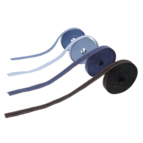SHERCHPRY 4 Rollen Denim-Gurtband für Herstellung rustikal Bogen machen Band Basteln dünn Marine Band nähen Blau Jeansstoff zum Nähen Jeansbänder Nähen Sie ein Jeansband von SHERCHPRY