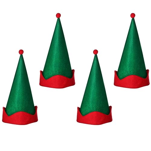 SHERCHPRY 4 Stück Rote Elfenhüte Filz-Elfenhüte Für Erwachsene Weihnachtliche Filz-Elfenhüte Grüne Filz-Elfenhüte Für Kinder Erwachsene Urlaub Party Kostüm Fotos Requisiten von SHERCHPRY