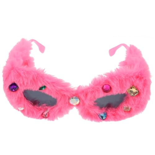 SHERCHPRY Lustige Rosa Flauschige Brille Brille Blau Geformt Neuheit Farbtöne Dame Trendige Groß Kostüm Trendy Party Pelzige Brille Gläser Rosy Plüsch von SHERCHPRY