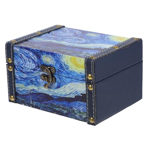 SHERCHPRY Vintage Holz Schmuckschatulle mit Deckel Kleine Handgefertigte Holz Aufbewahrungsbox Robustes Design für Schmuckaufbewahrung Dekorative Geschenkverpackung Künstlerisches Ölbild von SHERCHPRY