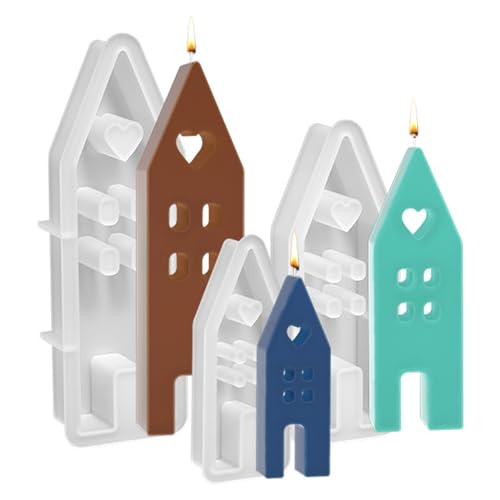 SHESHY 3 Stück Silikonformen, 3D Gießformen Häuser, Gießformen, Haus Silikonform Kerzenform mit Fenster für Sojawachs Kerzen, Seife, Gips, Handwerk von SHESHY