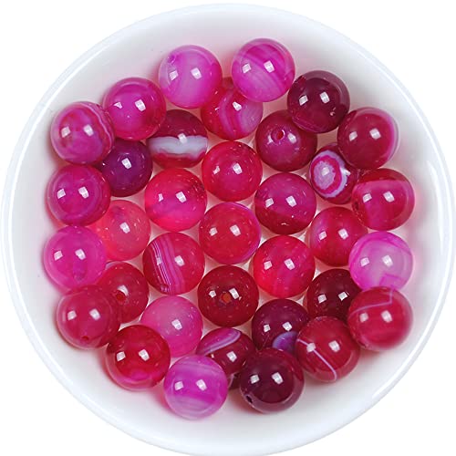 30 Stück natürliche Kristallperlen, 12 mm, fuchsiafarbener Streifen, Onyx-Achat, Edelstein, rund, lose Energieheilperlen für Armbänder, Halsketten, Ohrringe, 30 Stück natürliche Kristallperlen, 12 mm, fuchsiafarbener Streifen, Onyx-Achat, Edelstein, rund, lose Energieheilperlen für Armbänder, Halsketten, Ohrringe, von SHFJASBNUMG