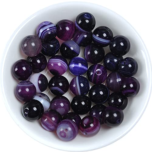 37 Stück natürliche Kristallperlen, 10 mm, violett gestreifter Onyx-Achat, Edelstein, rund, lose Energieheilperlen für Armbänder, Halsketten, Ohrringe, 37 Stück natürliche Kristallperlen, 10 mm, violett gestreifter Onyx-Achat, Edelstein, rund, lose Energieheilperlen für Armbänder, Halsketten, Ohrringe, von SHFJASBNUMG