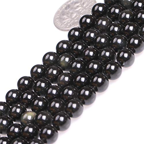 4 mm natürliche schwarze Obsidian-Perlen, runde Edelsteine, lose Perlen für Schmuckherstellung (90–95 Stück/Strang) von SHFJASBNUMG