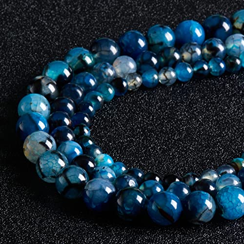 45 Stück 8 mm große Perlen aus natürlichem Edelstein, blauer Drachenader-Achat, runde lose Perlen zur mit Kristall-Stretchkordel 45 Stück 8 mm große Perlen aus natürlichem Edelstein, blauer Drachenader-Achat, runde lose Perlen zur mit Kristall-Stretchkordel von SHFJASBNUMG