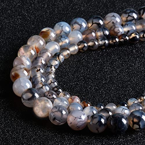 45 Stück 8 mm große Perlen aus natürlichem Edelstein, weißer Drachenader-Achat, runde lose Perlen zur mit Kristall-Stretchkordel 45 Stück 8 mm große Perlen aus natürlichem Edelstein, weißer Drachenader-Achat, runde lose Perlen zur mit Kristall-Stretchkordel von SHFJASBNUMG