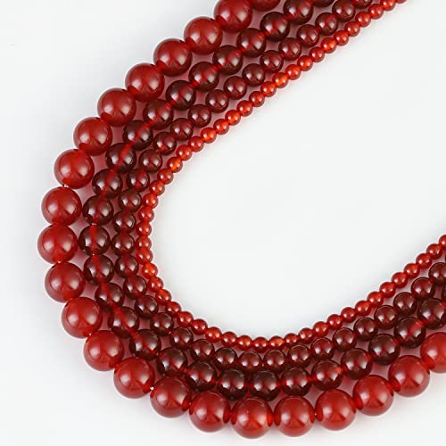 60 Stück 6 mm große Perlen aus natürlichem Edelstein, roter Achat, runde lose Perlen zur mit Kristall-Stretchkordel von SHFJASBNUMG
