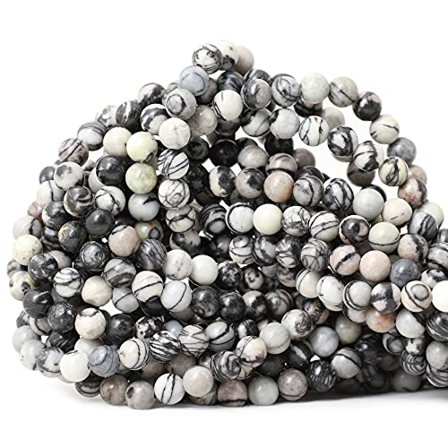 60 Stück natürliche schwarze Netz-Zebra-Steine, runde lose Perlen für Schmuckherstellung, Armband, Halskette, Materialien, 1 Strang, 38,1 cm 60 Stück natürliche schwarze Netz-Zebra-Steine, runde lose Perlen für Schmuckherstellung, Armband, Halskette, Materialien, 1 Strang, 38,1 cm von SHFJASBNUMG