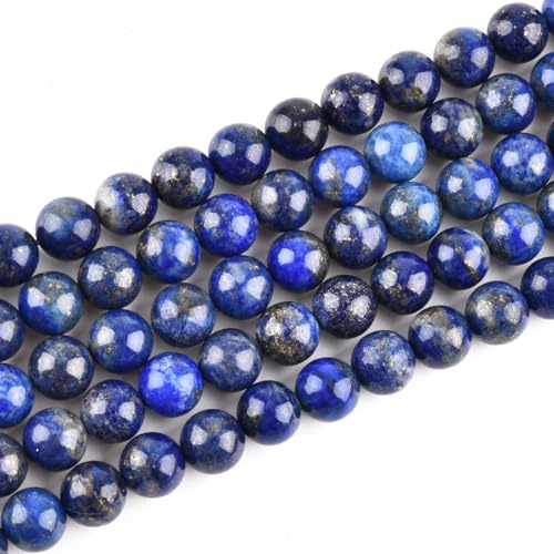 8 mm echte blaue Lapislazuli-Perlen, runde Edelstein-Perlen für Schmuckherstellung (45–48 Stück/Strang) von SHFJASBNUMG