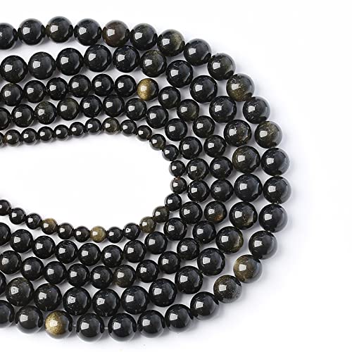 AAA-Perlen aus natürlichem Gold-Obsidian-Edelstein, Energieheilungskraftsteine, runde lose Perlen zur, DIY-Armband-Halskette, 8 mm, 46 Stück von SHFJASBNUMG