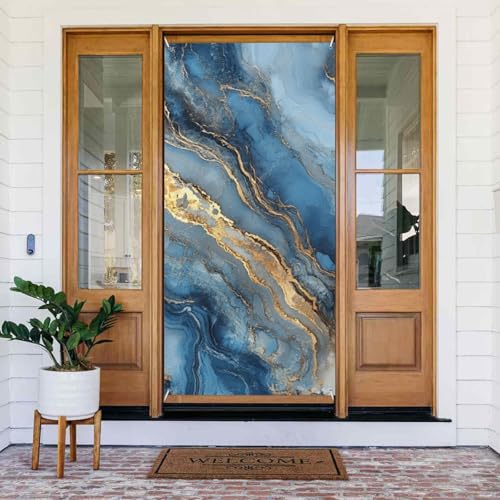 Moderne Türabdeckung aus blau-goldenem Marmor, dekoriertes Banner, Kunststein-Textur, Türabdeckungen, dekoratives Zubehör, blaue Marmor-Türabdeckung für Haustür, Garten, Hof, Party-Dekorationen, 90 x Moderne Türabdeckung aus blau-goldenem Marmor, dekoriertes Banner, Kunststein-Textur, Türabdeckungen, dekoratives Zubehör, blaue Marmor-Türabdeckung für Haustür, Garten, Hof, Party-Dekorationen, 90 x von SHFJASBNUMG