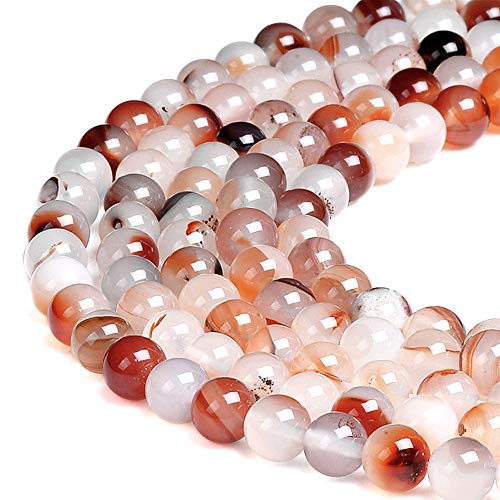 Natürliche Edelsteine, lose Perlen, glatt, rund, ca. 38,1 cm, DIY-Armband, Halskette zur Schmuckherstellung (8 mm, roter Blumenachat) von SHFJASBNUMG