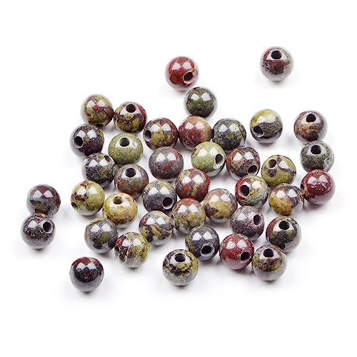 Natürliche Edelsteinperlen, 8 mm, rund, lose Perlen, großes Loch, 2,5 mm, 40 Stück (Blutstein) von SHFJASBNUMG