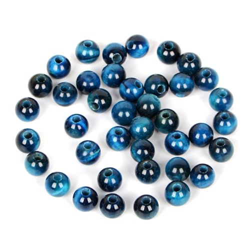 Natürliche Edelsteinperlen, 8 mm, rund, lose Perlen, großes Loch, 2,5 mm, 40 Stück (blaues Tigerauge) von SHFJASBNUMG