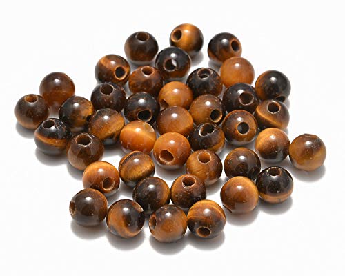 Natürliche Edelsteinperlen, 8 mm, rund, lose Perlen, großes Loch, 2,5 mm, 40 Stück (gelbes Tigerauge) von SHFJASBNUMG