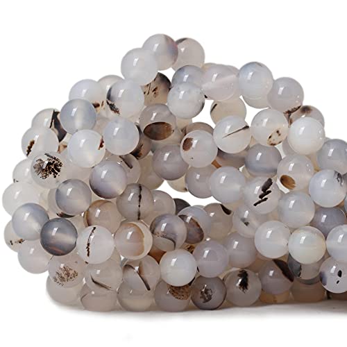 Natürliche Moos-Gras-Achat-Edelsteine, rund, lose Perlen für Schmuckherstellung, 1 Strang, 38,1 cm, 35 Stück von SHFJASBNUMG