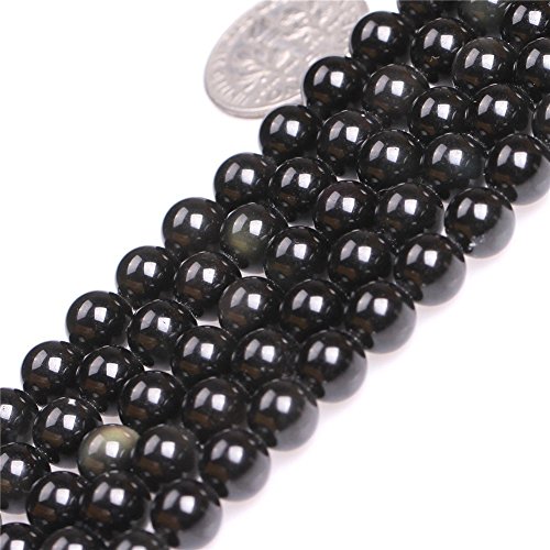 Natürliche schwarze Obsidian-Perlen, runde Edelsteinperlen, lose Perlen für Schmuckherstellung, 6 mm (58–62 Stück/Strang) von SHFJASBNUMG