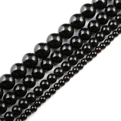 Natürliche schwarze Onyx-Perlen zur Schmuckherstellung, 14 mm, rund, Halbedelstein, 38,1 cm (28 Stück/Strang) von SHFJASBNUMG