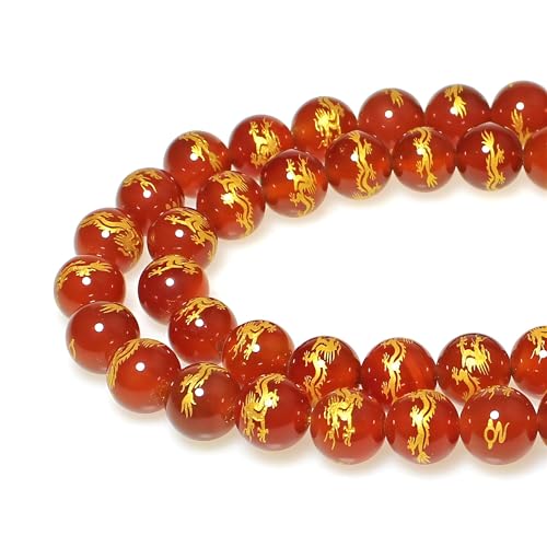 Natursteinperlen, 10 mm, rund, roter Achat, geschnitzter Drache, lose Edelstein-Perlen für Schmuckherstellung, Armband, Halskette, Ohrringe, Anhänger, 35 Stück Natursteinperlen, 10 mm, rund, roter Achat, geschnitzter Drache, lose Edelstein-Perlen für Schmuckherstellung, Armband, Halskette, Ohrringe, Anhänger, 35 Stück von SHFJASBNUMG