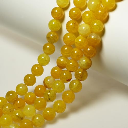 Natursteinperlen, 8 mm, gelbe Drachenader-Achat, lose Edelstein-Perlen für Schmuckherstellung, Armband, Halskette, Ohrringe, Anhänger, 43 Stück von SHFJASBNUMG