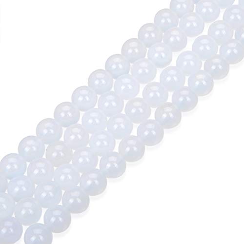 SHFJASBNUMG-61-10 Naturweißer Achat, Heilstein, rund, lose Perlen, 10 mm, Abstandshalter (34–36 Stück) für Bastelarbeiten, Schmuckherstellung, 1 Strang von SHFJASBNUMG
